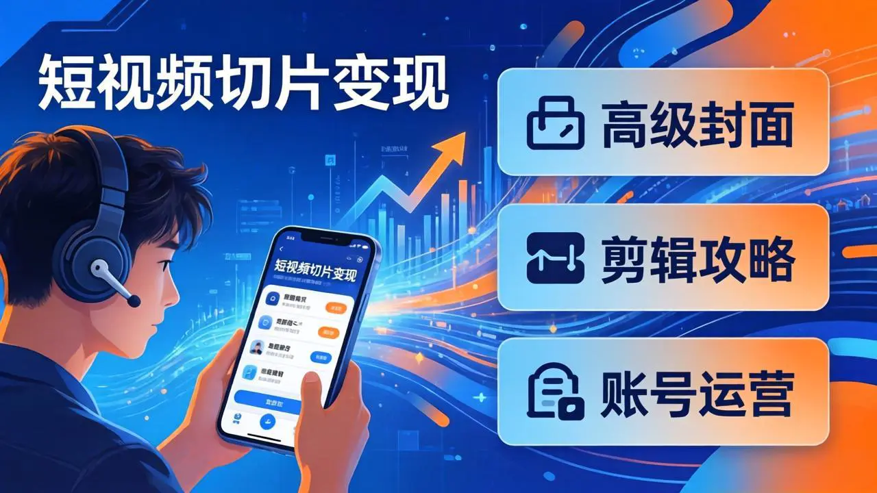 短视频切片变现速成班2.0：高级封面+剪辑攻略+账号运营，0基础小白快速入局副业-冒泡网