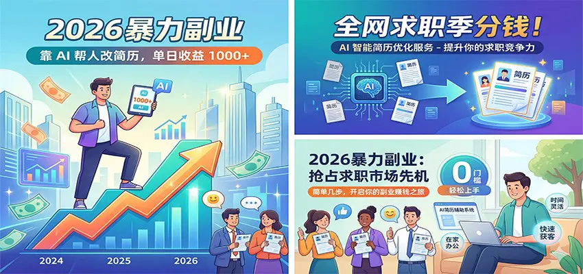2026暴力副业：靠AI帮人改简历，单日收益1000+，全网求职季分钱-冒泡网