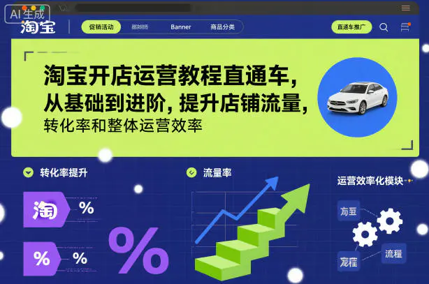 淘宝开店运营教程直通车，从基础到进阶，提升店铺流量，转化率和整体运营效率(更新26年3月24日)-冒泡网