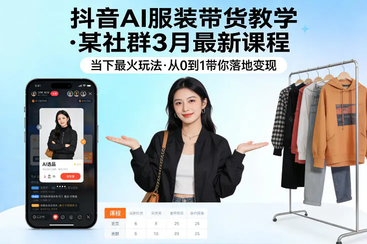 抖音AI服装带货教学，某社群3月最新课程，当下最火玩法，从0到1带你落地变现-冒泡网