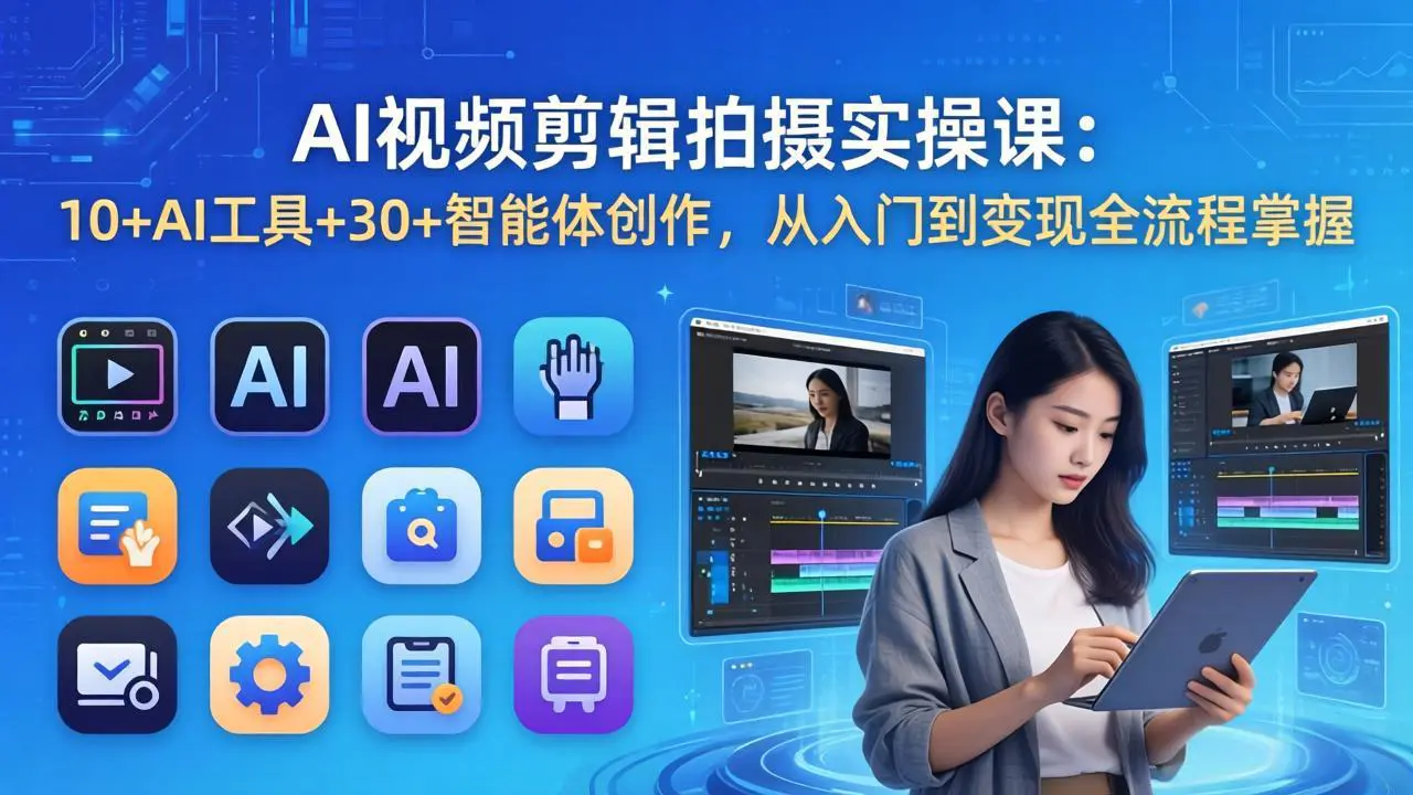 AI 视频剪辑拍摄实操课：10+AI工具+30+智能体创作，从入门到变现全流程掌握-冒泡网