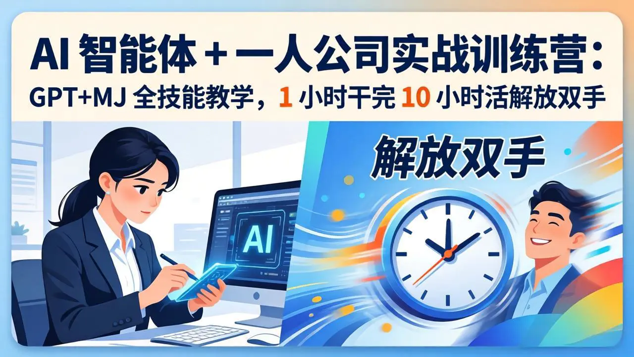 AI 智能体 + 一人公司实战训练营：GPT+MJ 全技能教学，1 小时干完 10 小时活解放双手-冒泡网