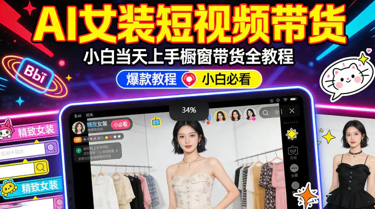 AI女装短视频橱窗带货：小白零门槛当天上手，高佣金爆款轻松賺！-冒泡网