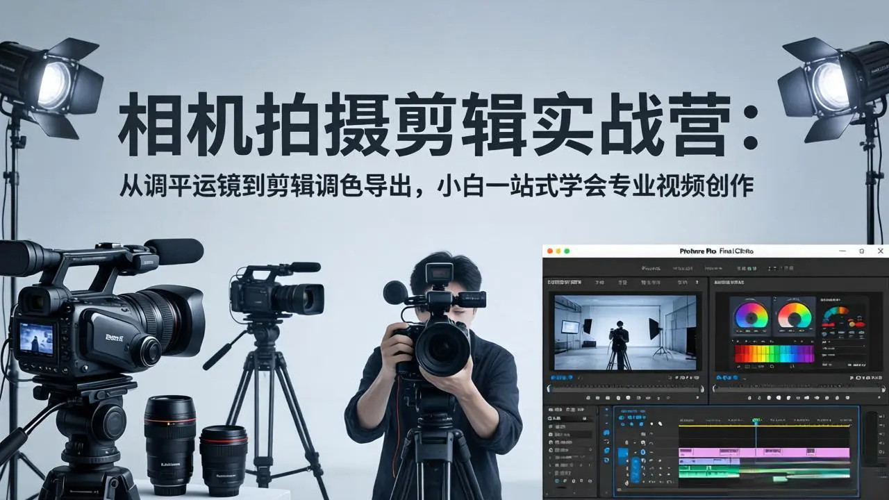 相机拍摄剪辑实战营：从调平运镜到剪辑调色导出，小白一站式学会专业视频创作-冒泡网