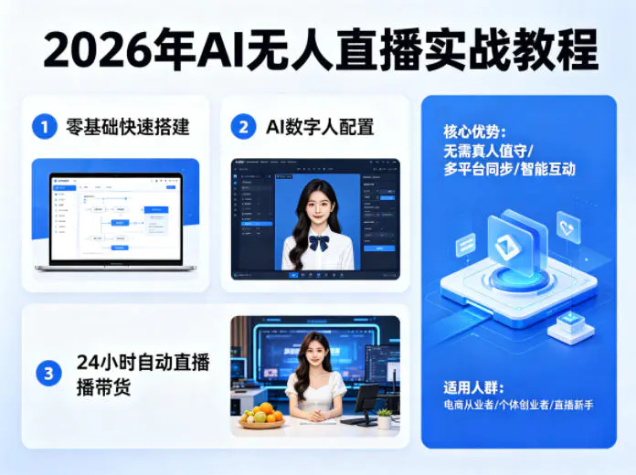 2026年AI无人直播实战教程，零基础也能快速搭建AI数字人无人直播间，实现24小时自动直播带货-冒泡网