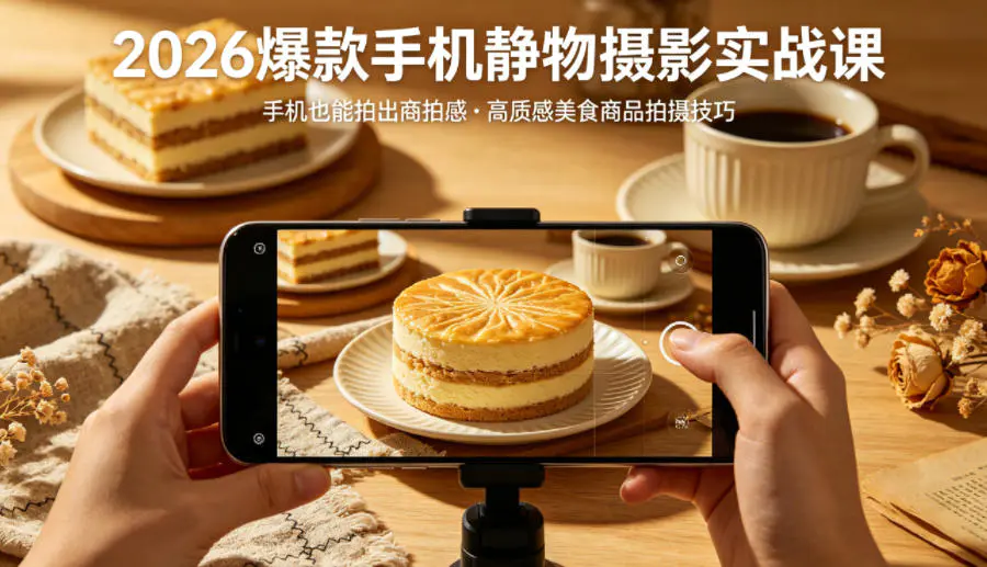 2026爆款手机静物摄影实战课，手机也能拍出商拍感，学会拍出高质感美食商品-冒泡网