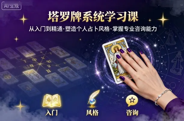 塔罗牌系统学习课，助你从入门到精通，塑造个人占卜风格，掌握专业咨询能力-冒泡网