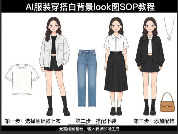 AI服装穿搭白背景look图SOP教程，不用会画画，提几句具体要求，AI就能还你一个奇迹-冒泡网