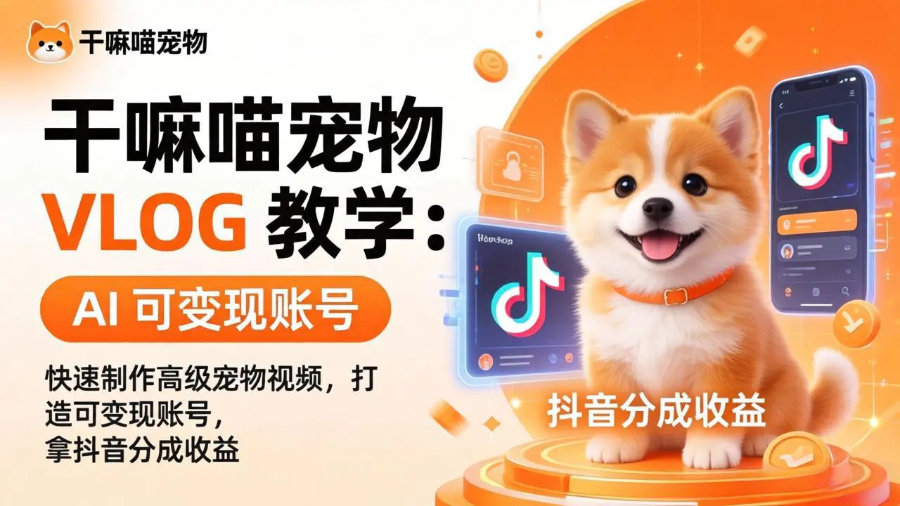 干嘛喵宠物 VLOG 教学：AI 快速制作高级宠物视频，打造可变现账号，拿抖音分成收益-冒泡网