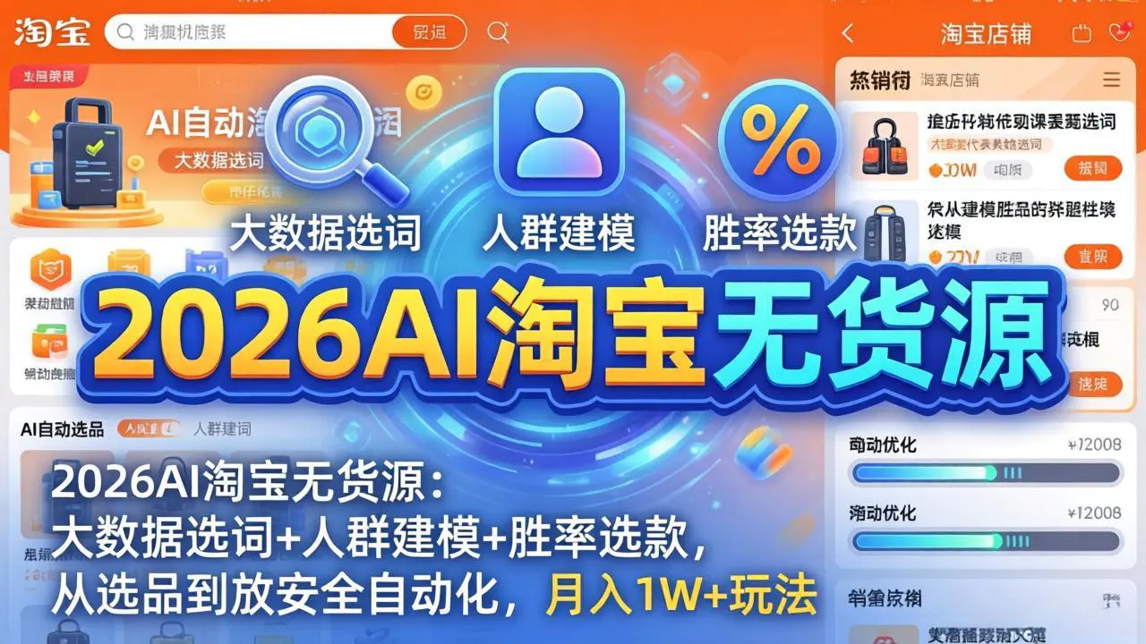 2026AI淘宝无货源-4月更新：大数据选词+人群建模+胜率选款，从选品到放大全自动化，月入1W+玩法-冒泡网