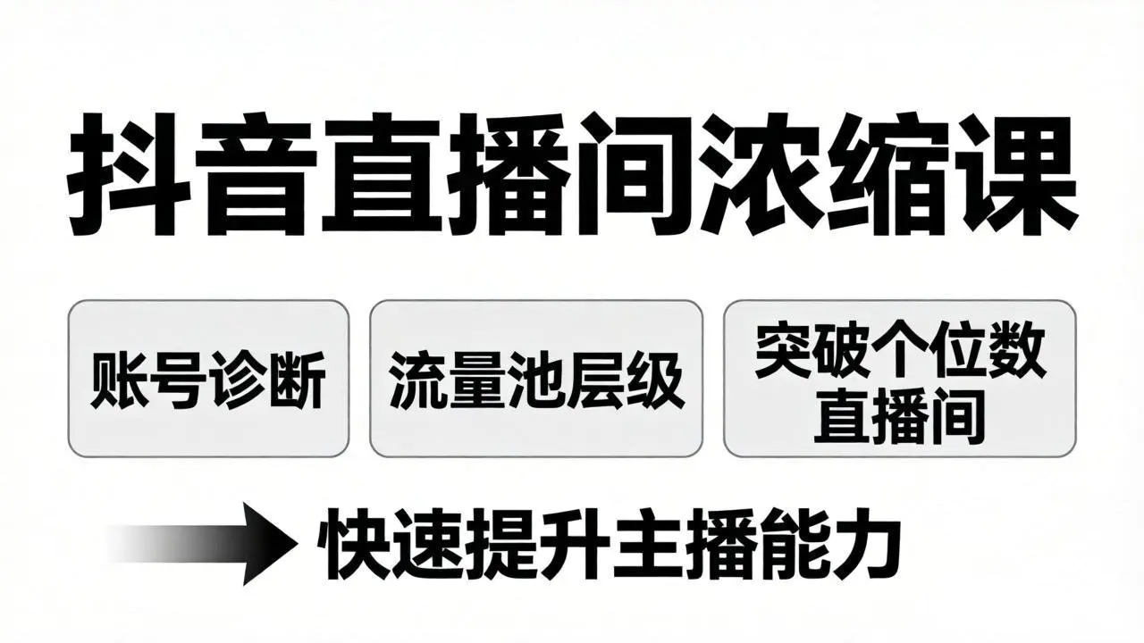 抖音直播间浓缩课：账号诊断+流量池层级，突破个位数直播间，快速提升主播能力-冒泡网