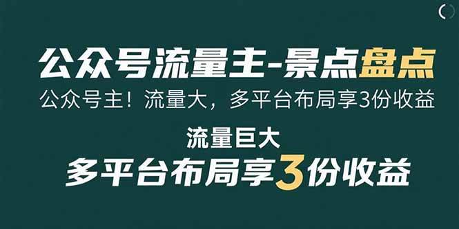 （15553期）公众号流量主-景点盘点 流量巨大 多平台布局享3份收益-冒泡网