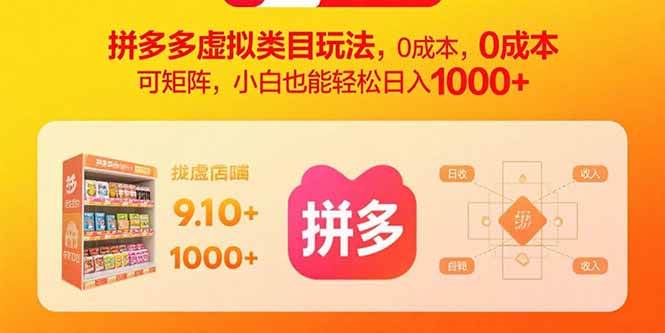 （15943期）拼多多虚拟类目玩法，0成本，可矩阵，小白也能轻松日入1000+-冒泡网