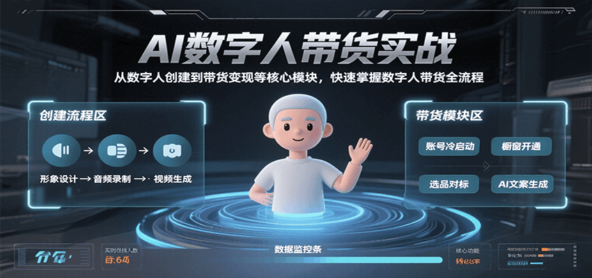 AI数字人带货实战，从数字人创建到带货变现各核心模块，快速掌握全流程-冒泡网