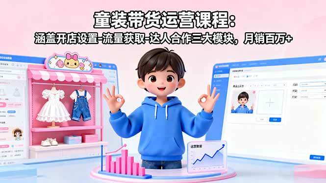 （16081期）童装带货运营课程：涵盖开店设置-流量获取-达人合作三大模块，月销百万+-冒泡网