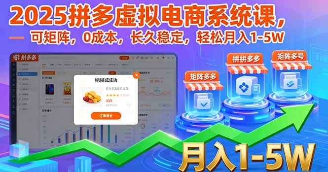 （16088期）2025拼多多虚拟电商系统课，可矩阵，0成本，长久稳定，轻松月入1-5W-冒泡网